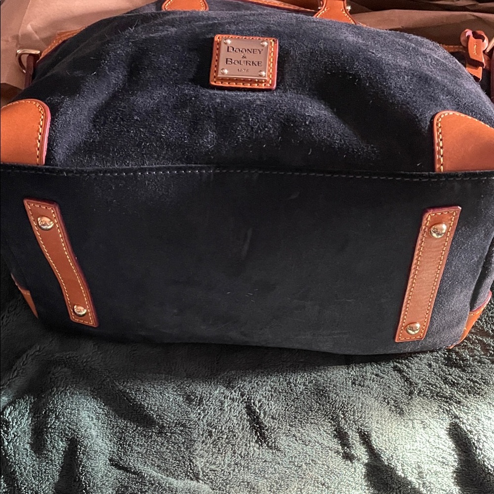 Dooney & Bourke Navy Blue With Tan Leather Trim/Straps, Genuine Suede Bag